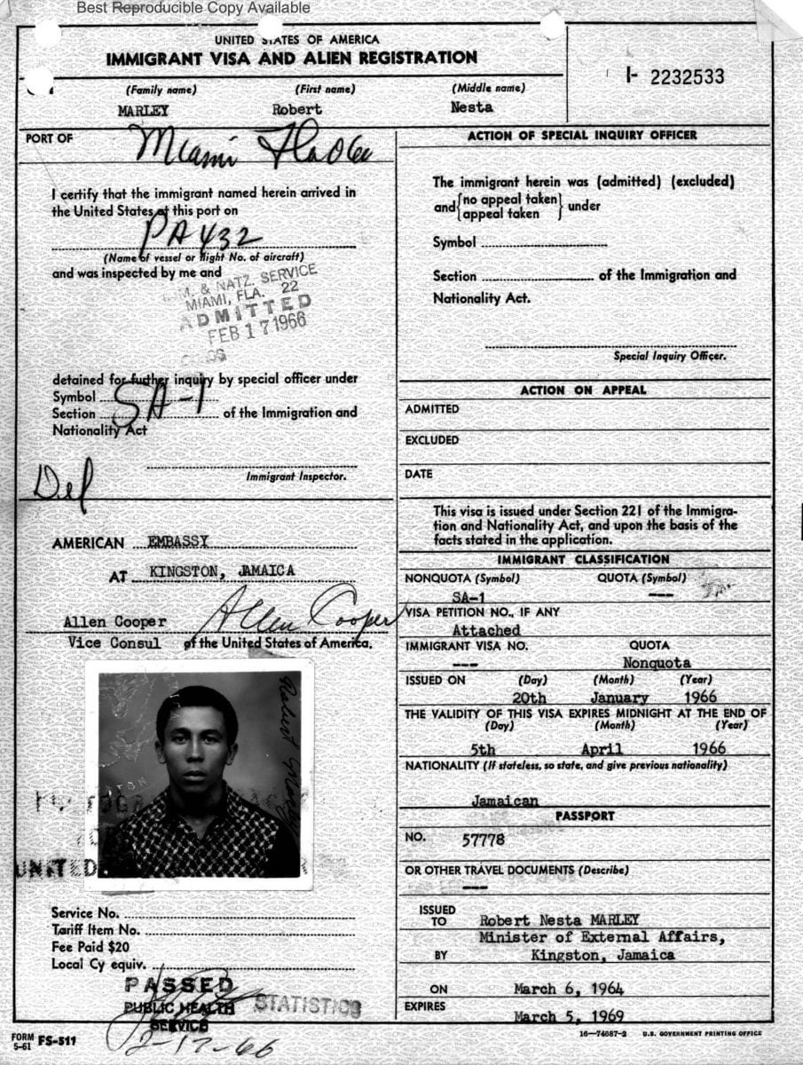 bob marley visa bob marley visa