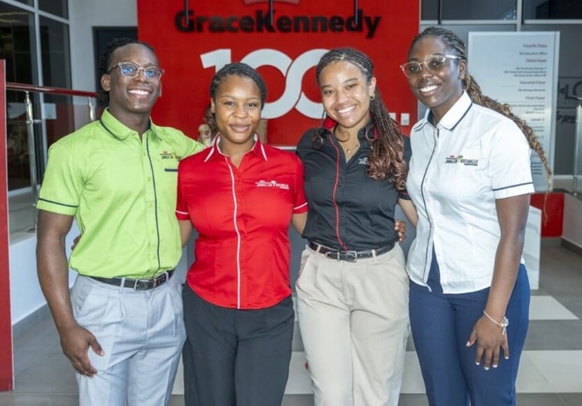 GraceKennedy 2025 Birthright Interns. From left to right:- Josiah Royes,
Kyrah McIntosh, Lauren Roach and Abigail Ralph.