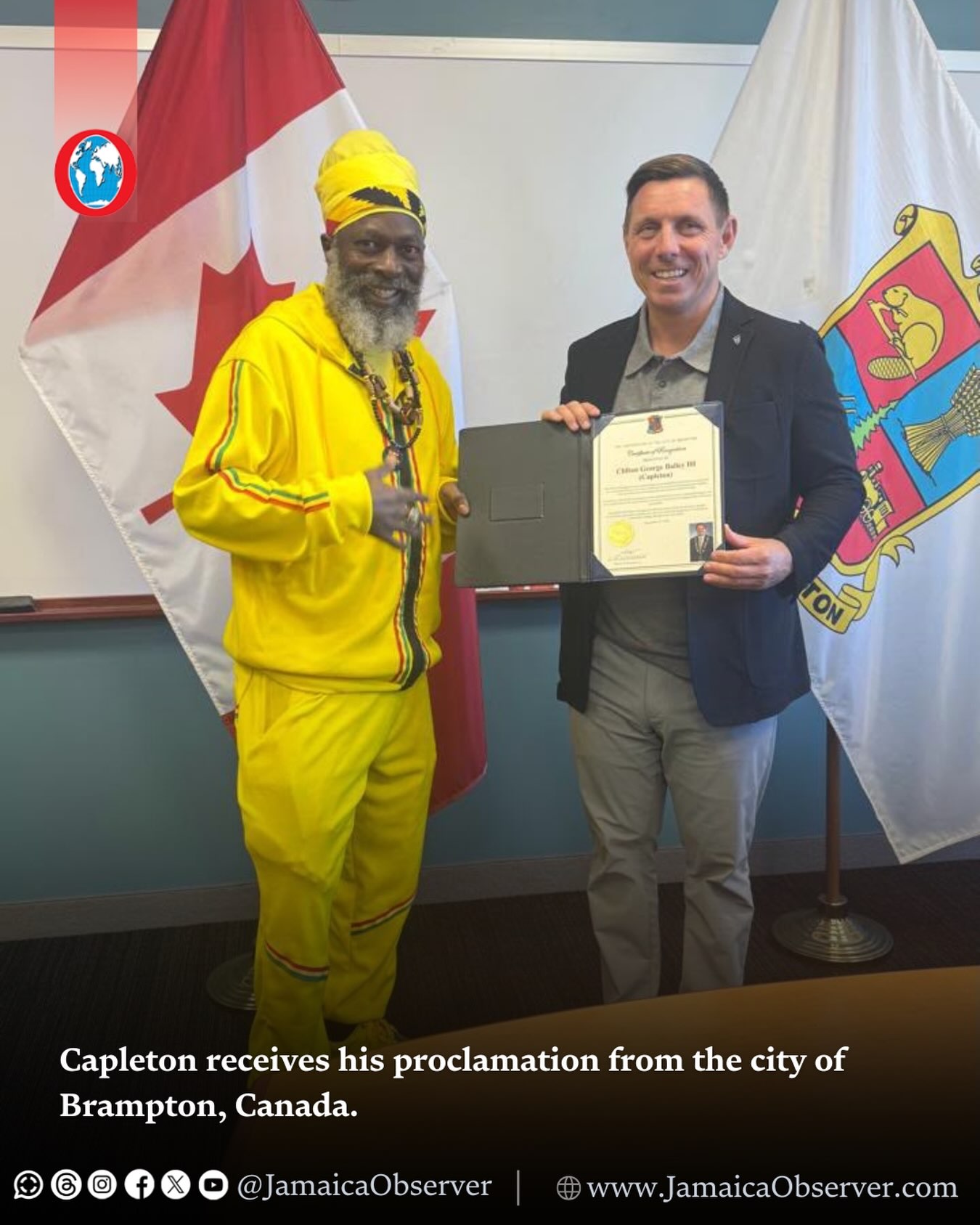 Capleton Receives Official Proclamation from Mayor of Brampton, Canada
